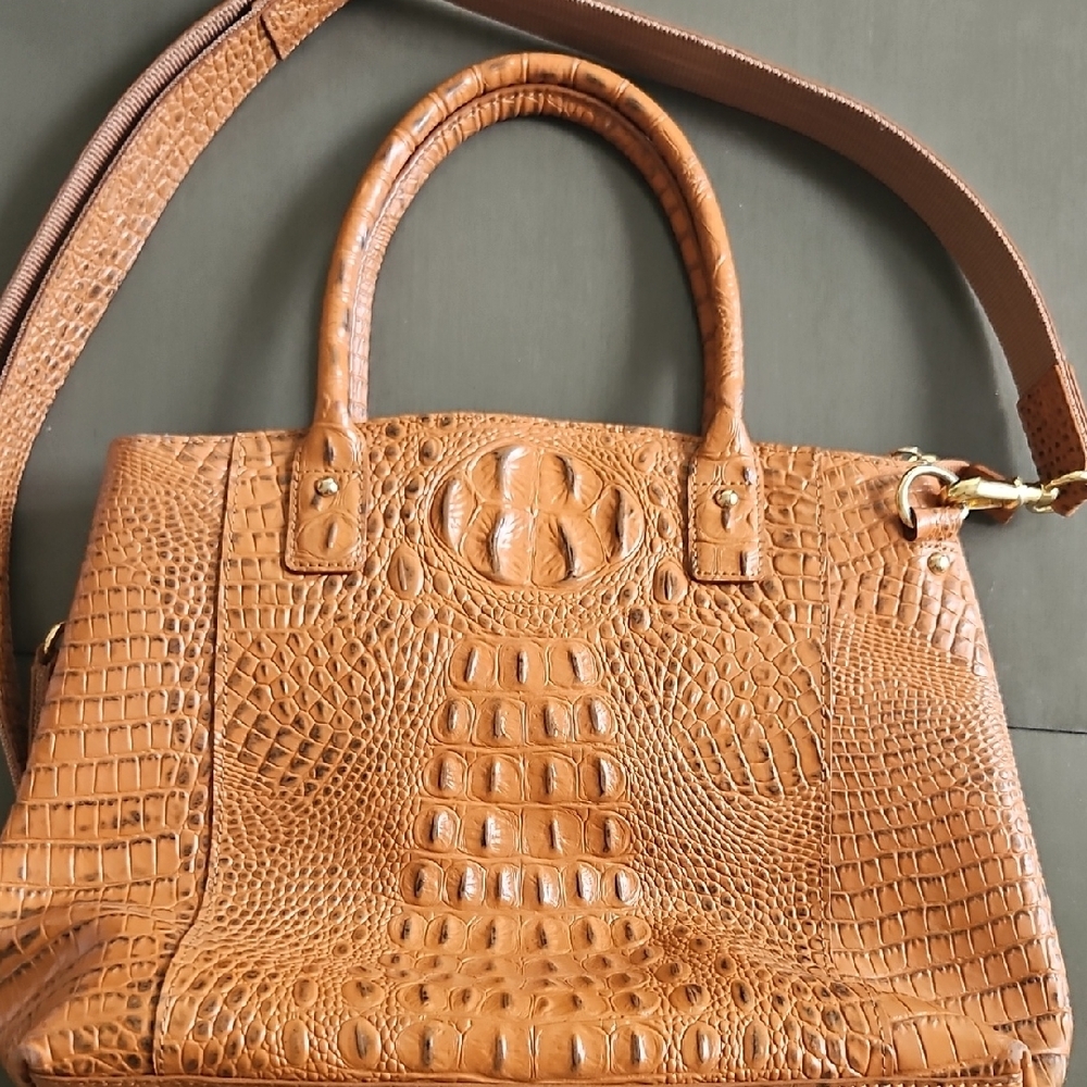Crocodile Embossed Tan Leather Handbag